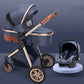 Stylish High View Stroller Lightweight Folding - Gold tube denim blue - Infants planet