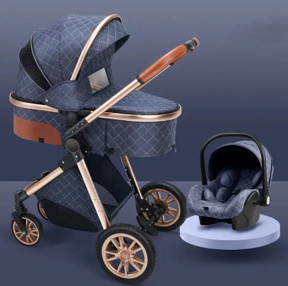 Stylish High View Stroller Lightweight Folding - Gold tube khaki - Infants planet
