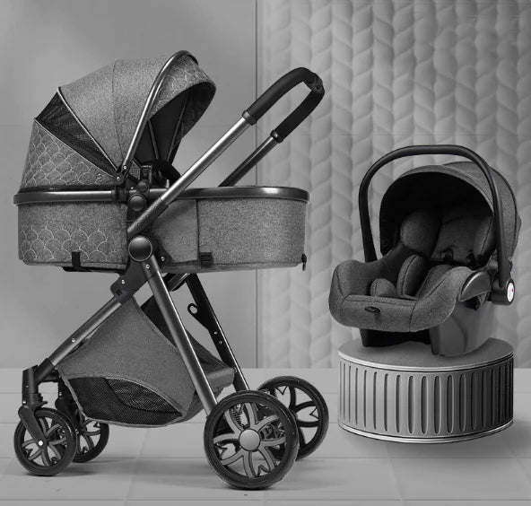 Stylish High View Stroller Lightweight Folding - Gold tube khaki - Infants planet