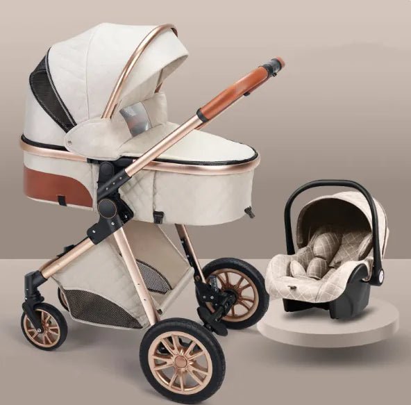 Stylish High View Stroller Lightweight Folding - Golden tube beige - Infants planet