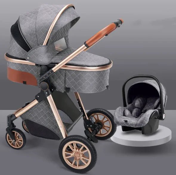 Stylish High View Stroller Lightweight Folding - Golden Tube Gentleman Grey - Infants planet